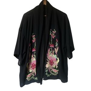 Forever 21+ Embroidered Kimono Cardigan Black Floral Boho | 0X
